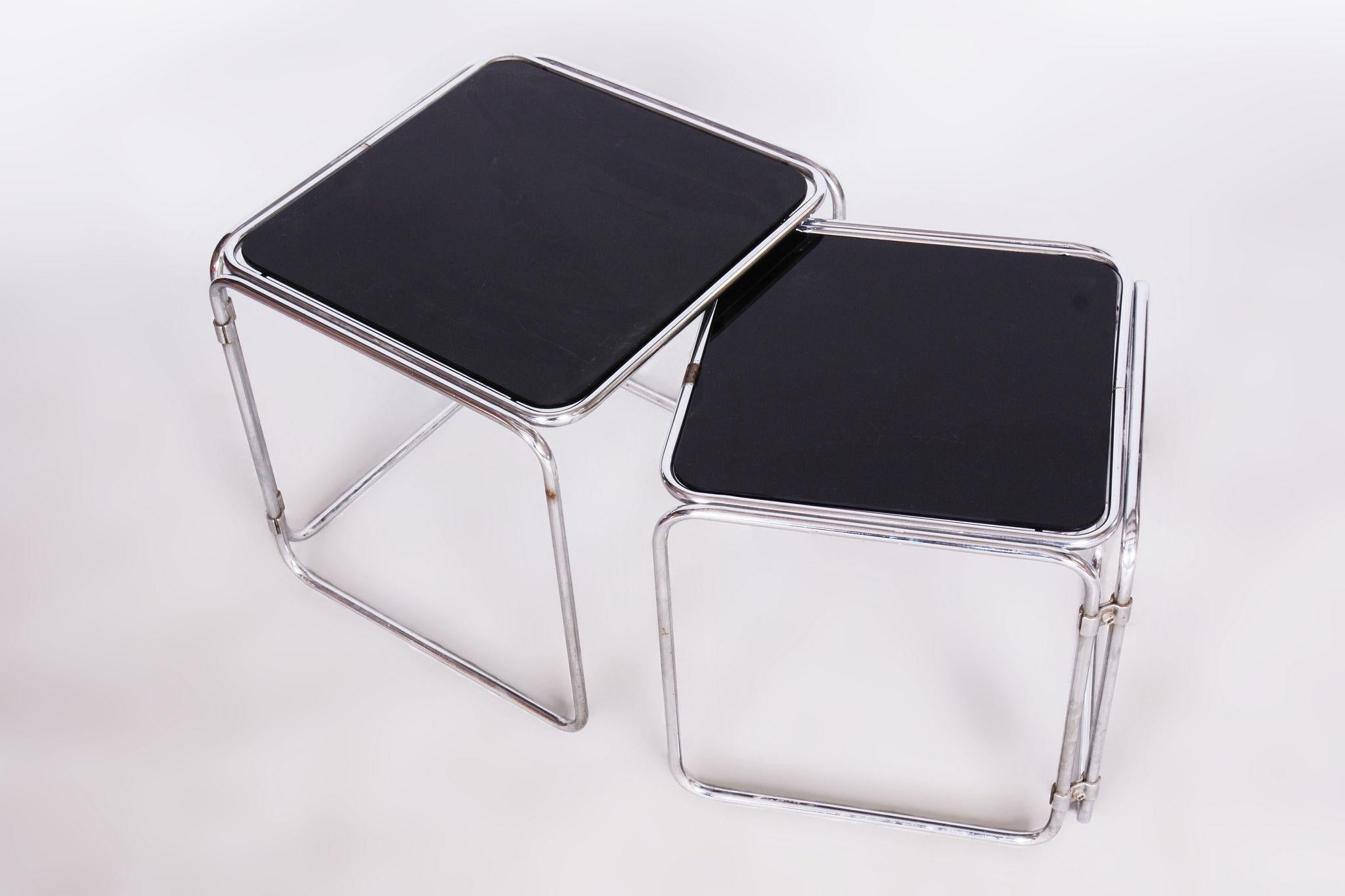 Mid-Century Modern Restored Midcentury Nesting Tables, Chrome-Plated Steel, Glass, Czechia, 1960s For Sale