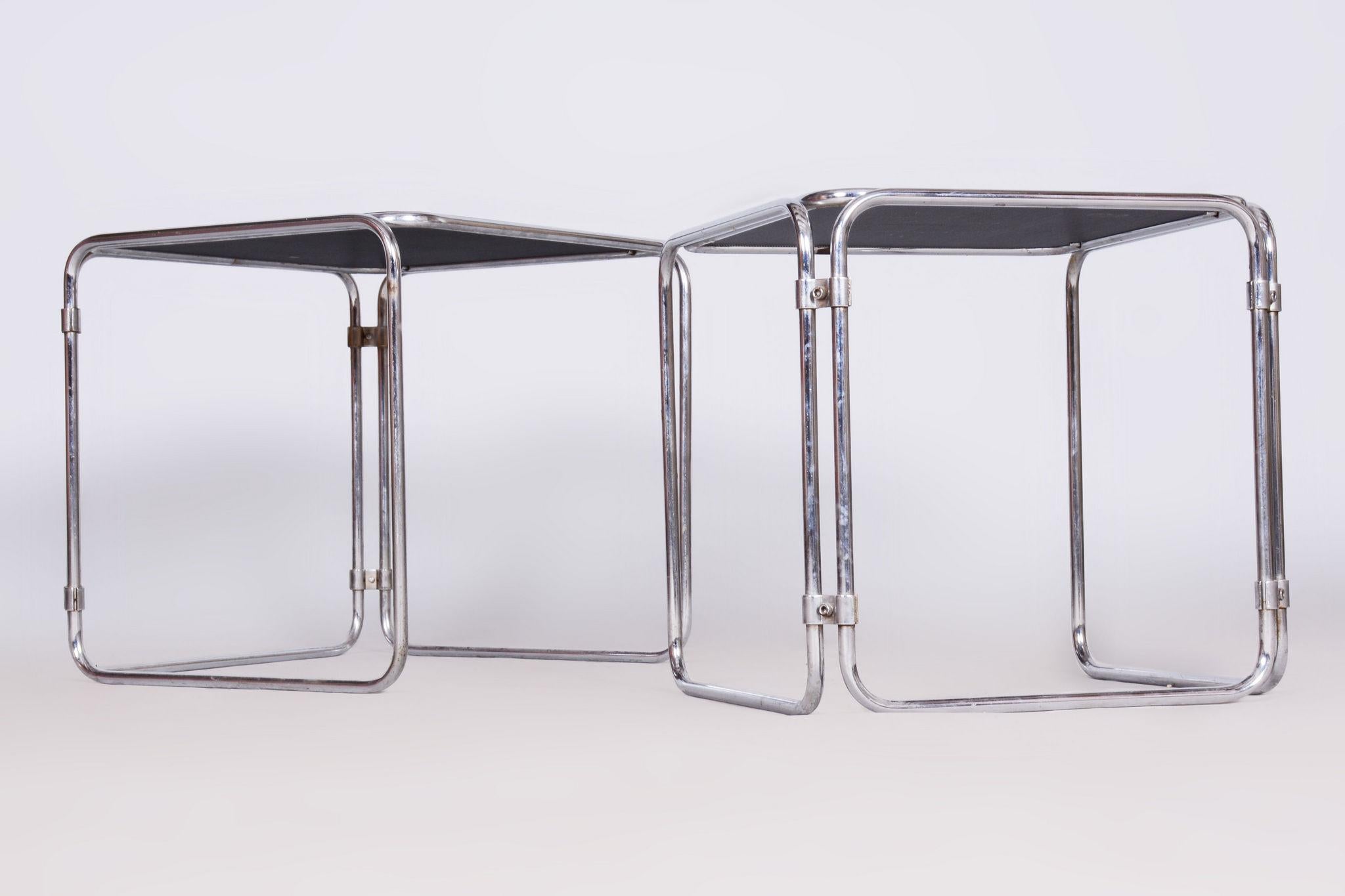 Restored Midcentury Nesting Tables, Chrome-Plated Steel, Glass, Czechia, 1960s For Sale 1