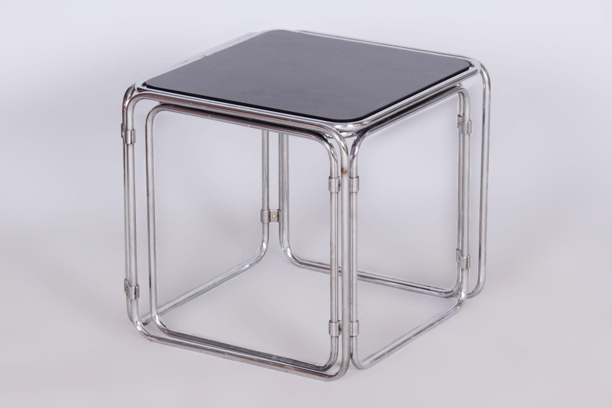 Restored Midcentury Nesting Tables, Chrome-Plated Steel, Glass, Czechia, 1960s For Sale 3