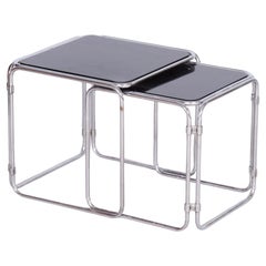 Vintage Restored Midcentury Nesting Tables, Chrome-Plated Steel, Glass, Czechia, 1960s