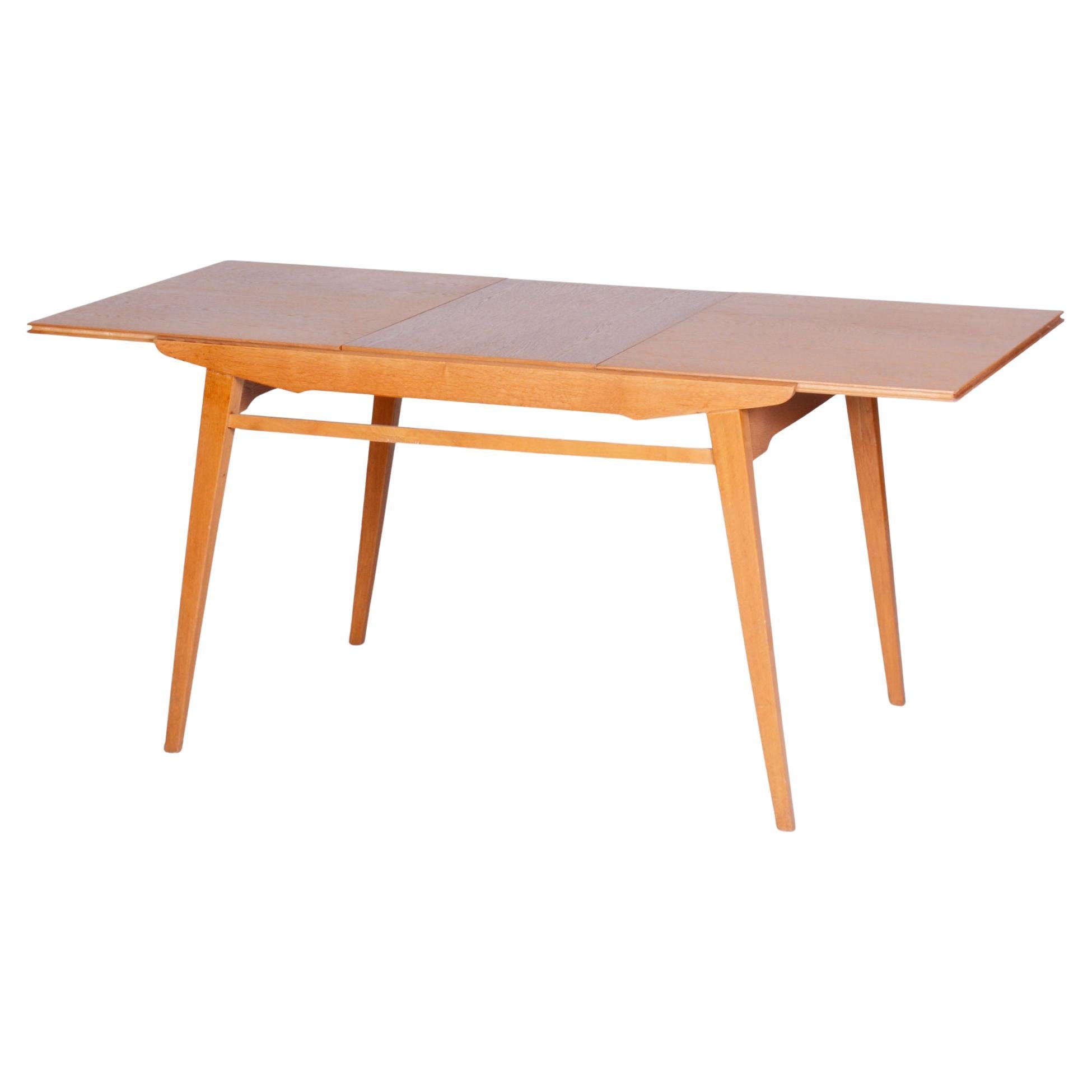 Restored Midcentury Oak Extendable Dining Table, Revived Polish, Czechia, 1950s For Sale