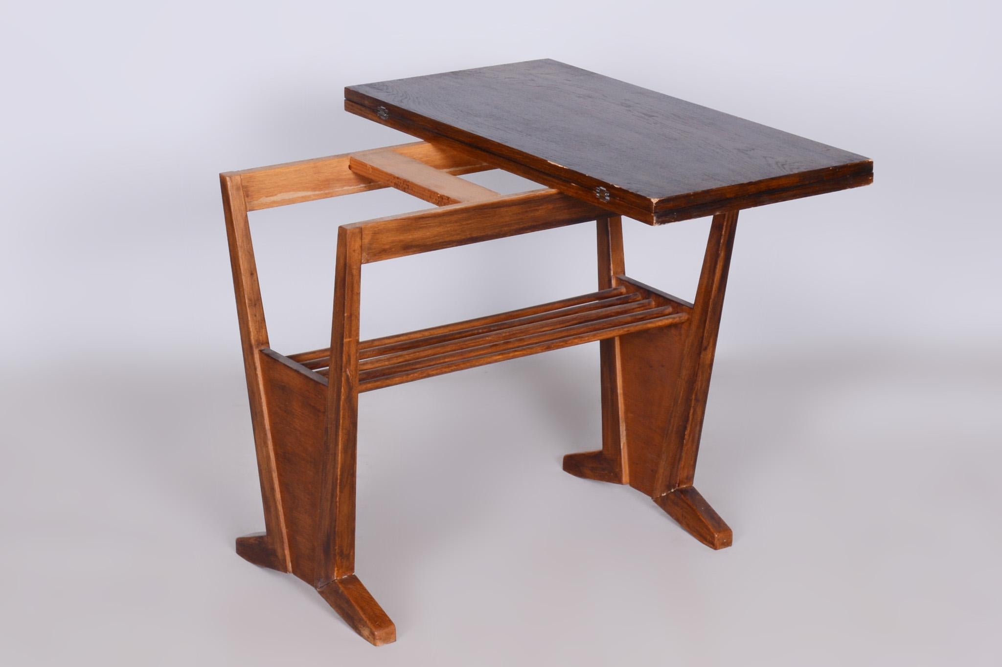 Restored Midcentury Oak Folding Table, Revived Polish, Czechia, 1950s For Sale 4