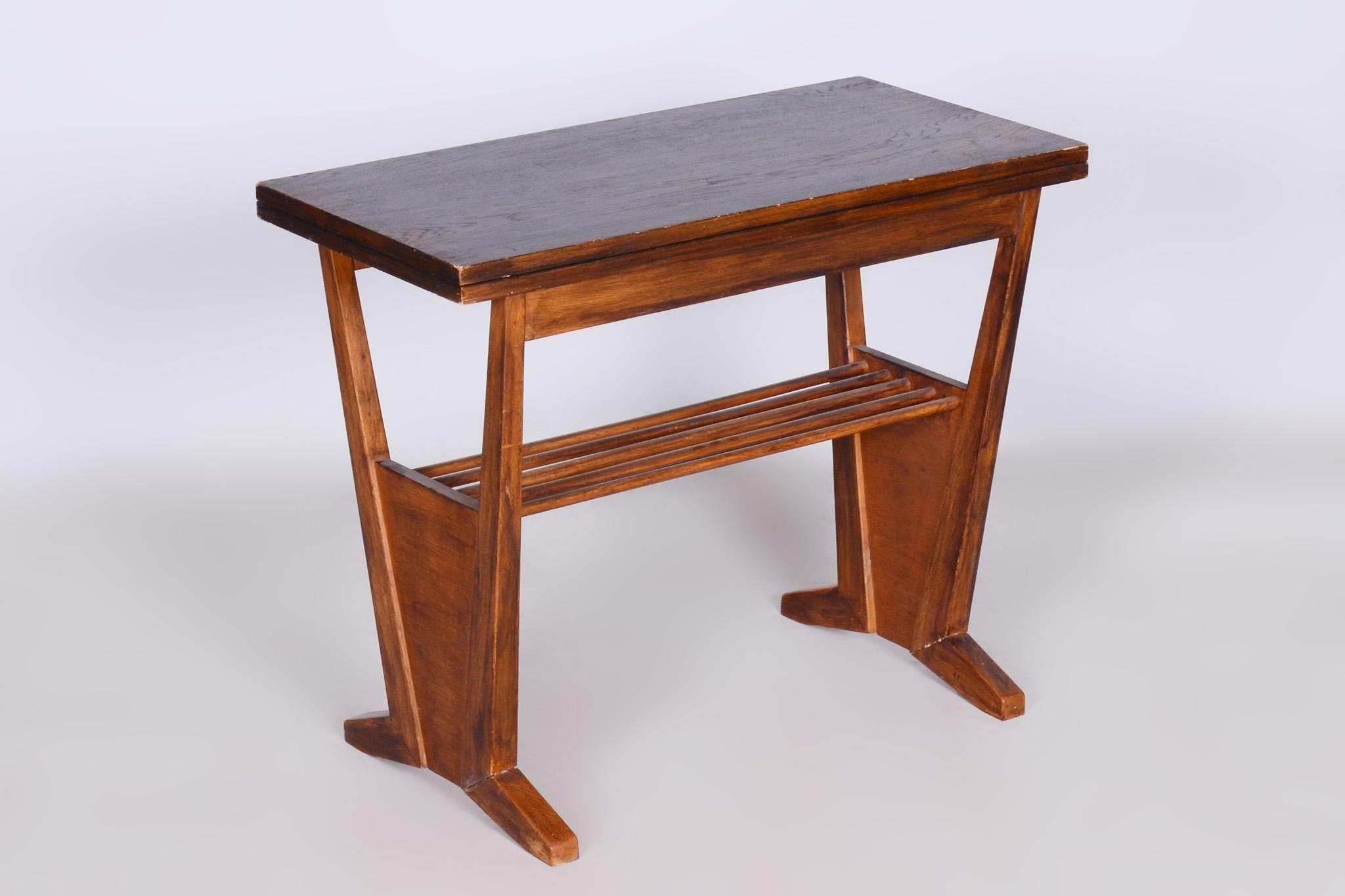 Restored Midcentury Oak Folding Table, Revived Polish, Czechia, 1950s For Sale 5