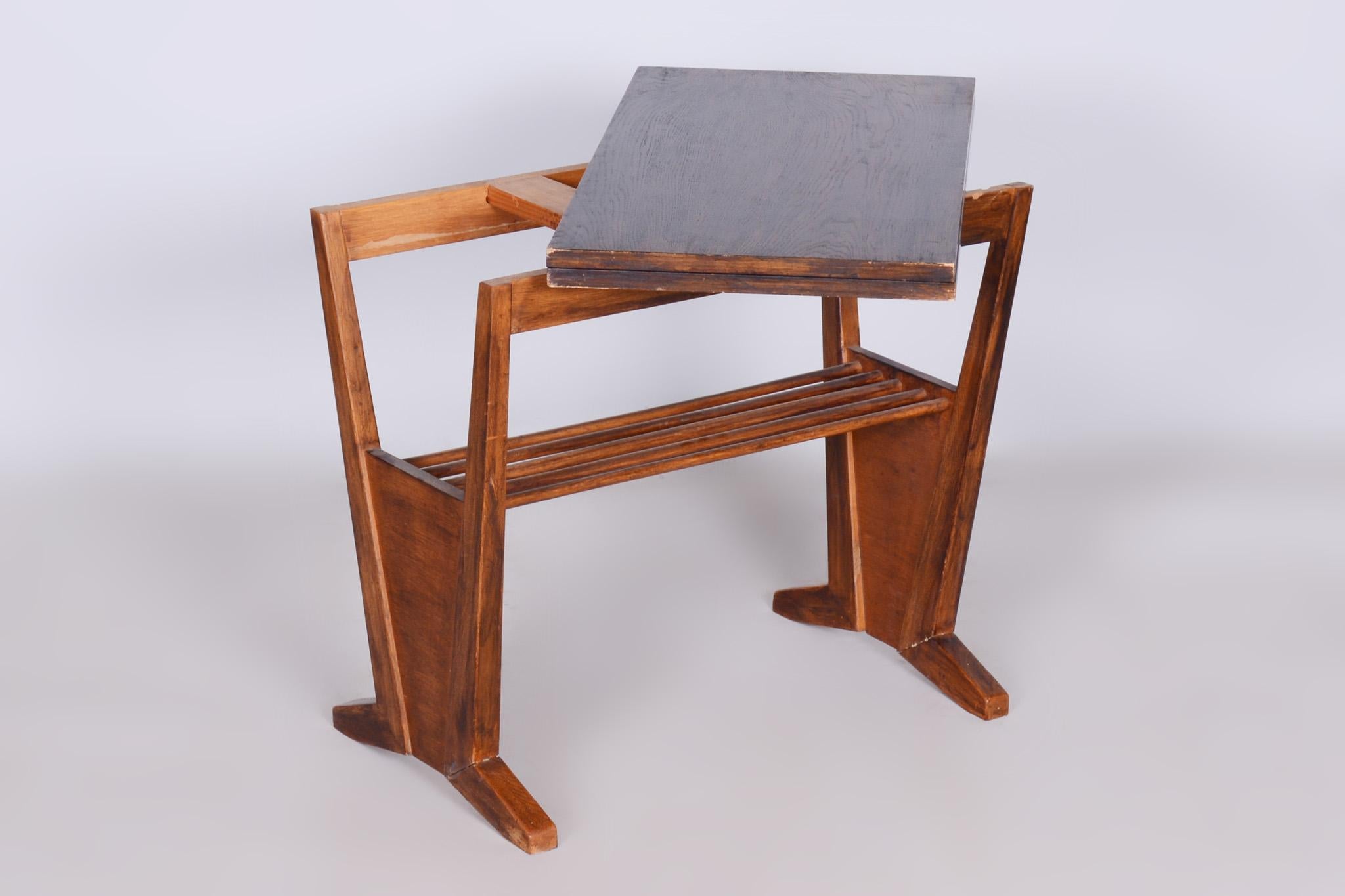 Restored Midcentury Oak Folding Table, Revived Polish, Czechia, 1950s For Sale 6