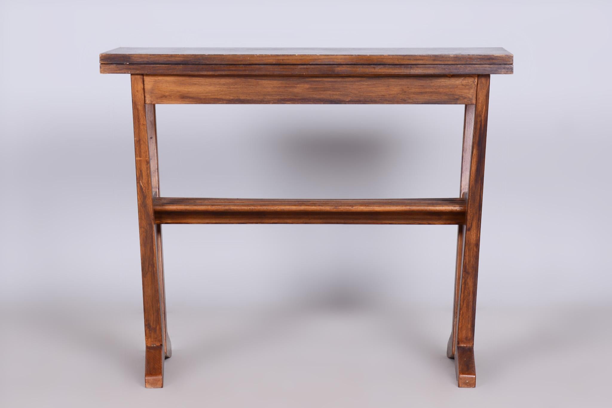 Restored Midcentury Oak Folding Table, Revived Polish, Czechia, 1950s For Sale 7