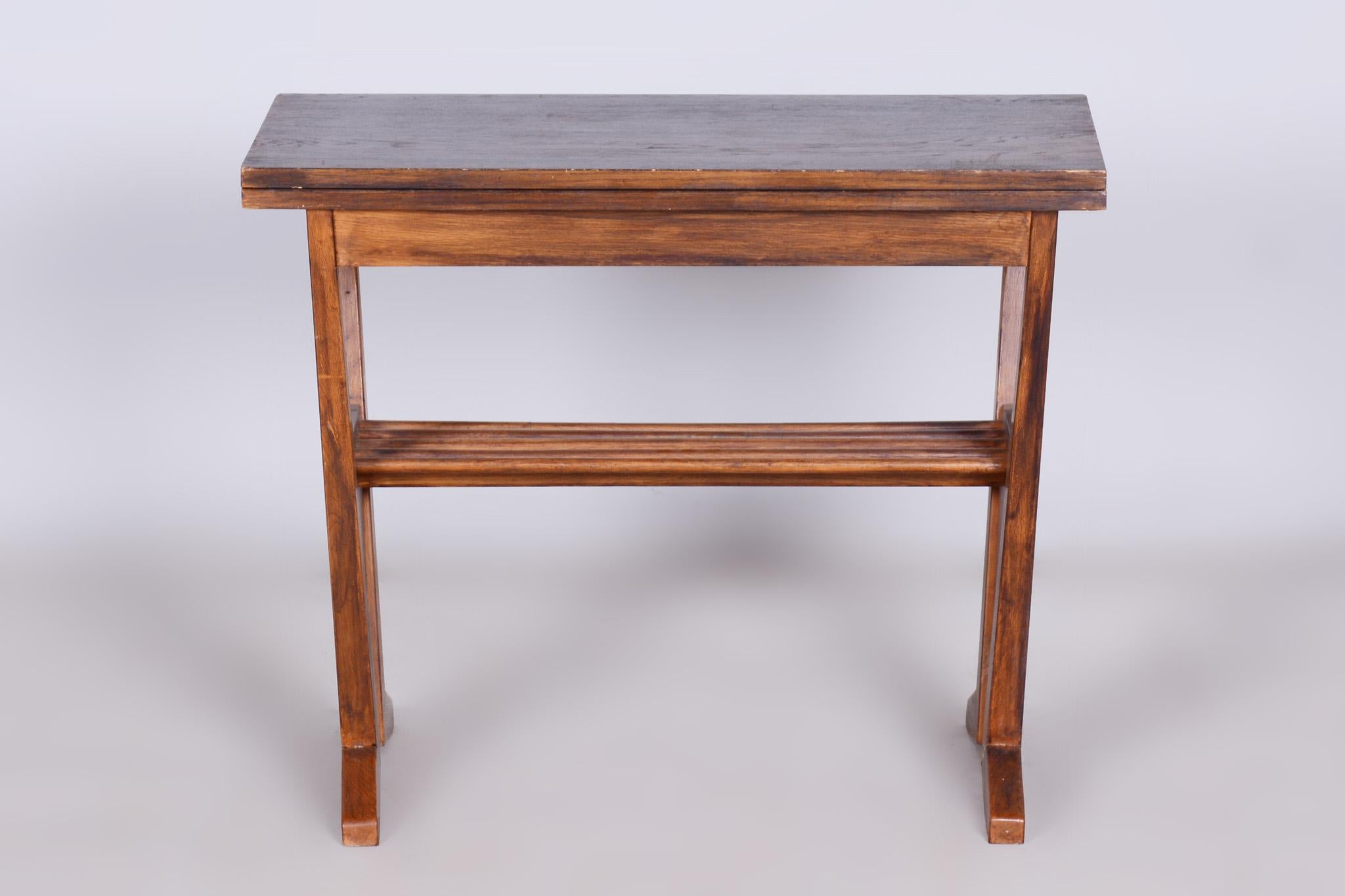 Restored Midcentury Oak Folding Table, Revived Polish, Czechia, 1950s For Sale 8