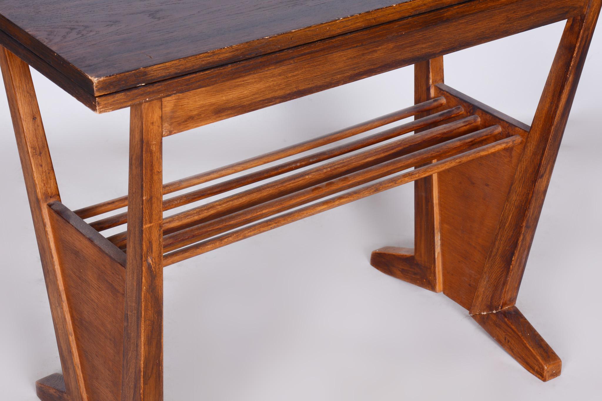 Wood Restored Midcentury Oak Folding Table, Revived Polish, Czechia, 1950s For Sale