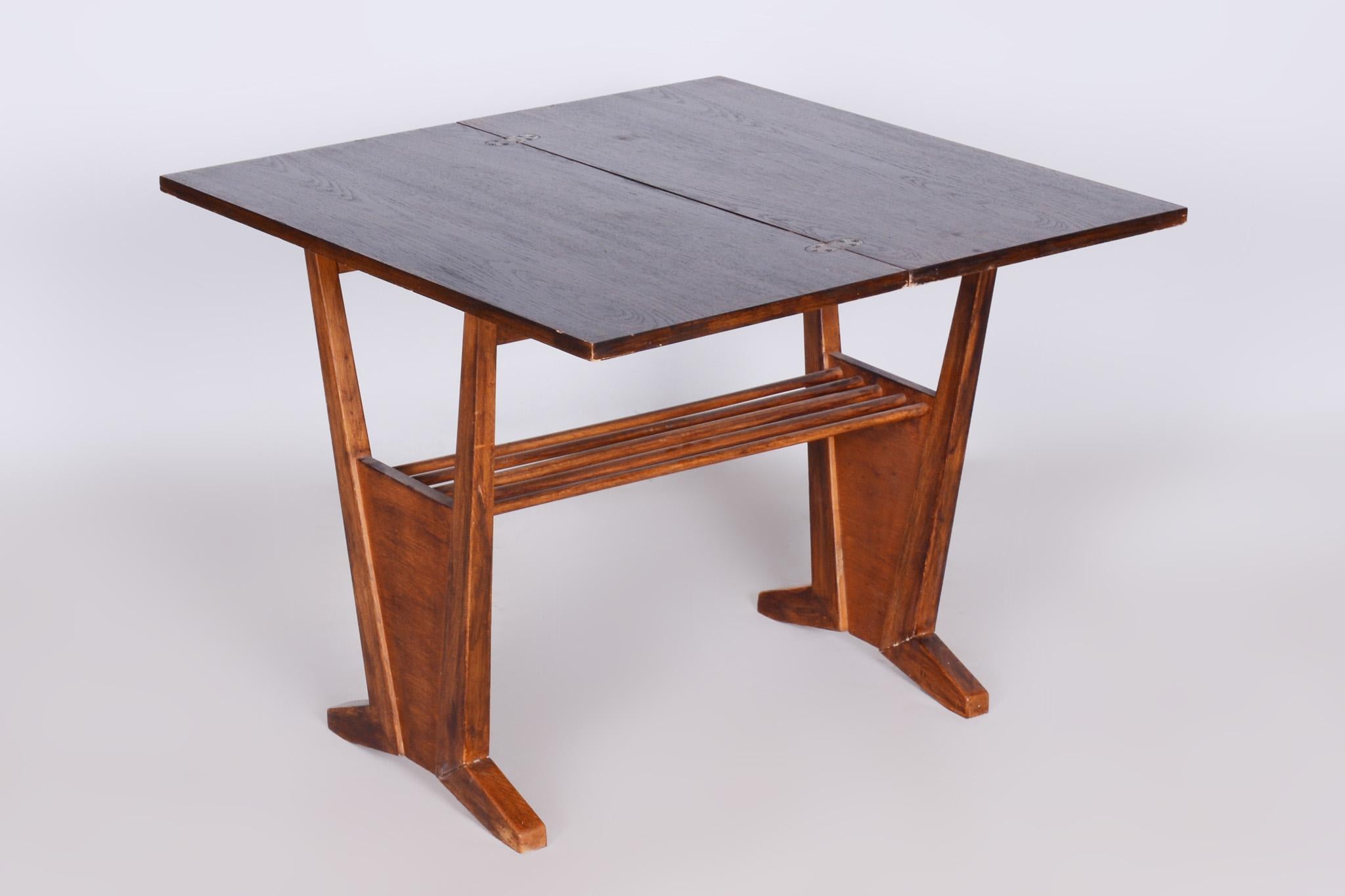 Restored Midcentury Oak Folding Table, Revived Polish, Czechia, 1950s For Sale 2