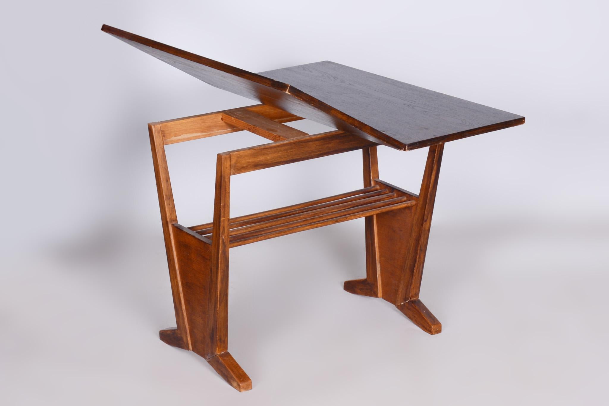 Restored Midcentury Oak Folding Table, Revived Polish, Czechia, 1950s For Sale 3