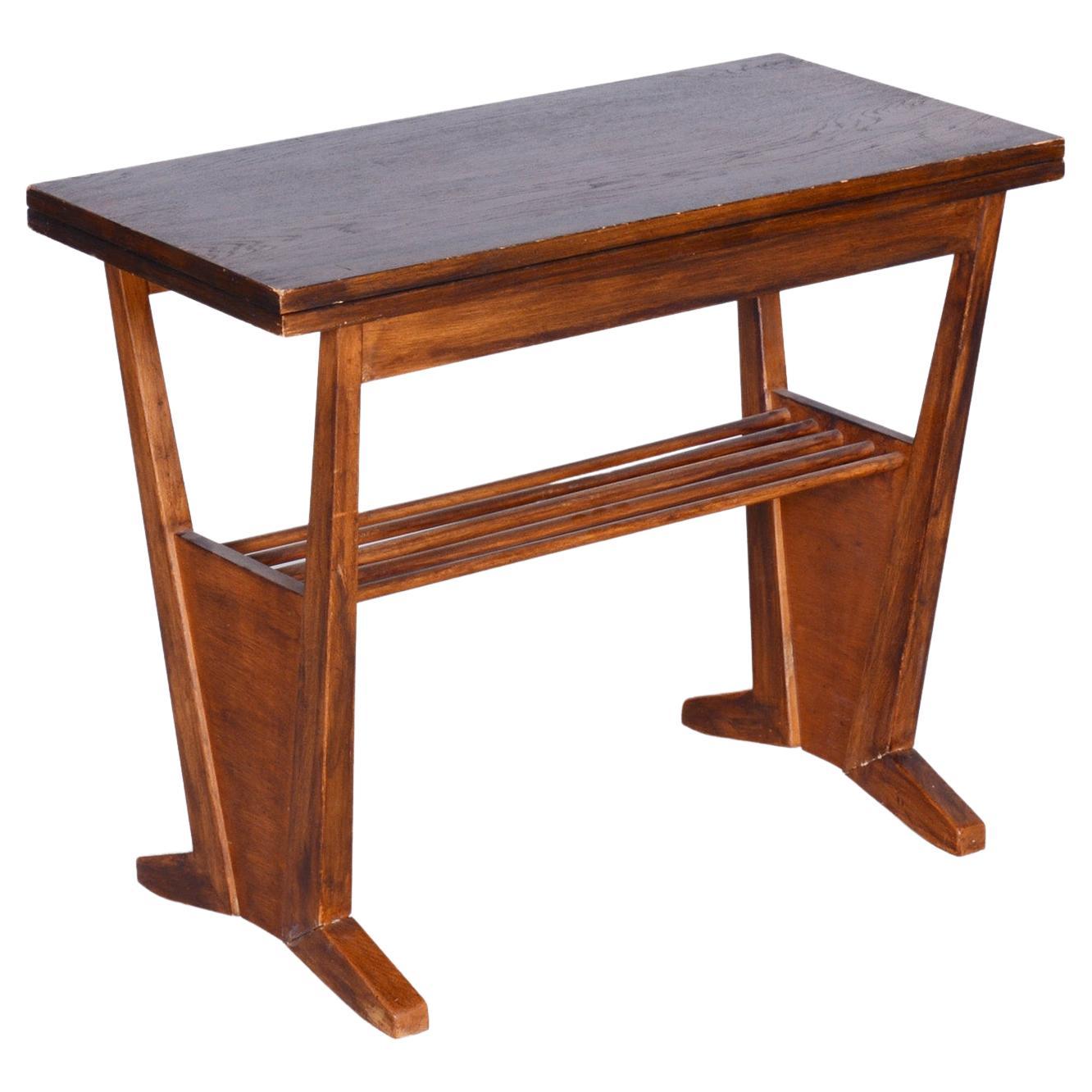 Restored Midcentury Oak Folding Table, Revived Polish, Czechia, 1950s For Sale