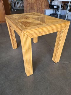 Restored Midcentury Pencil Reed Rattan Inlay Side Table