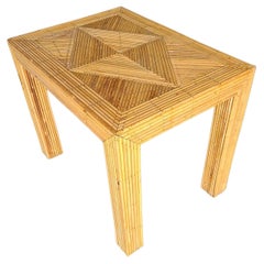 Restored Midcentury Pencil Reed Rattan Inlay Side Table