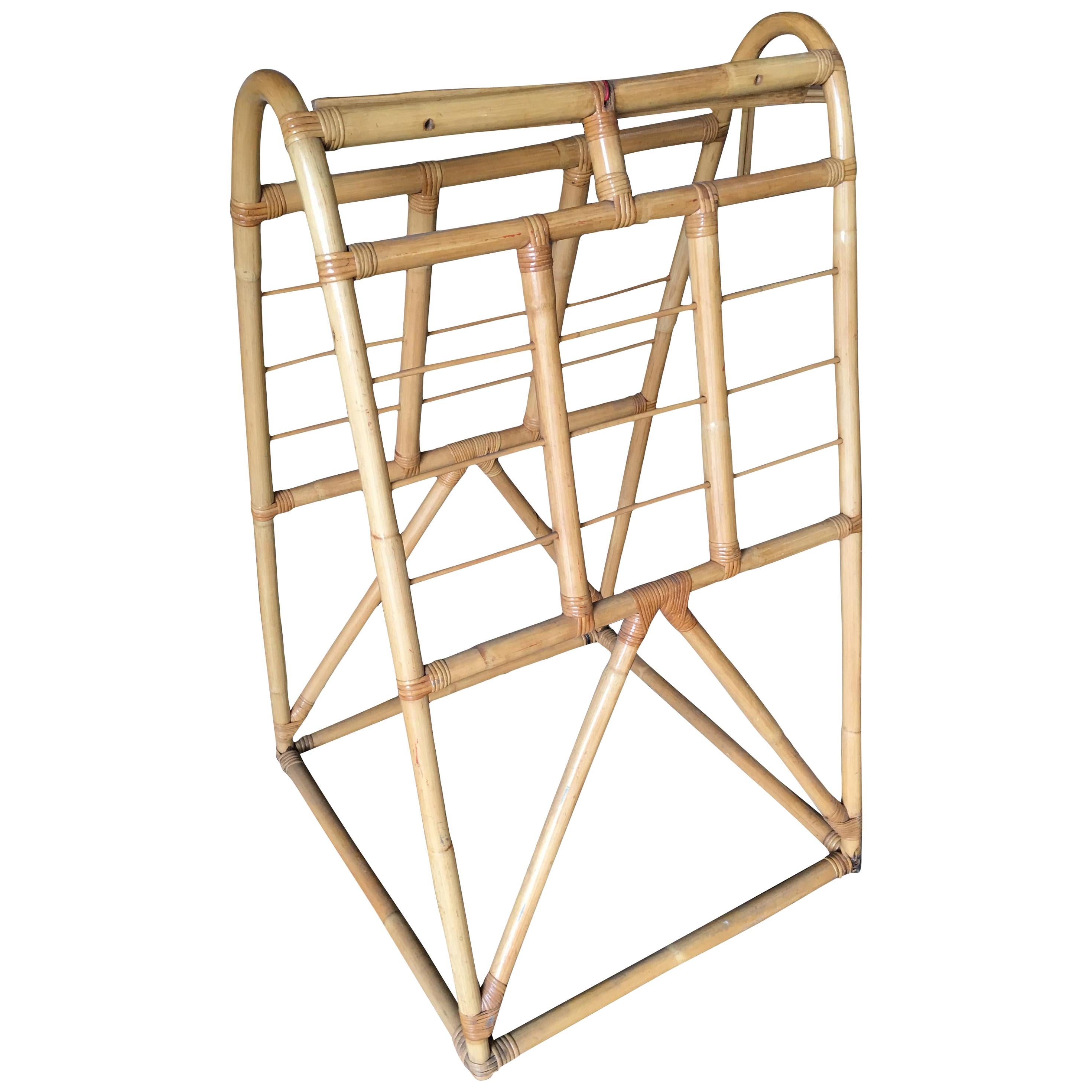 Restored Midcentury Rattan Arched Drying Rack For Sale