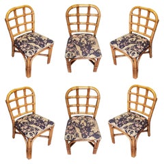 Restored Midcentury Rattan Dining Chairs with Tic-Tac-Toe Back, Set of 6