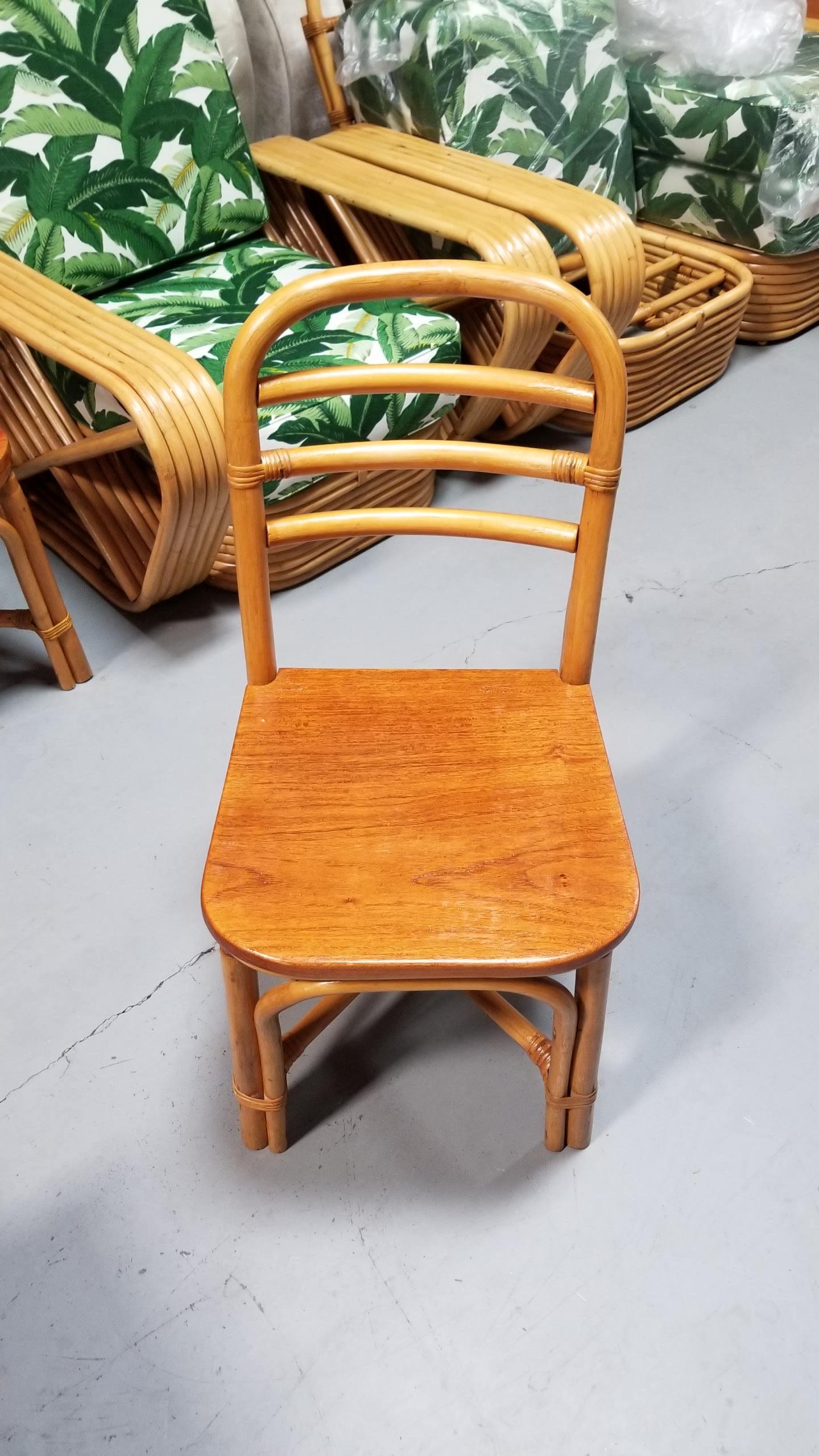 Restored Midcentury Rattan Dining Side Chair with Mahogany Seat, Set of Six For Sale 4