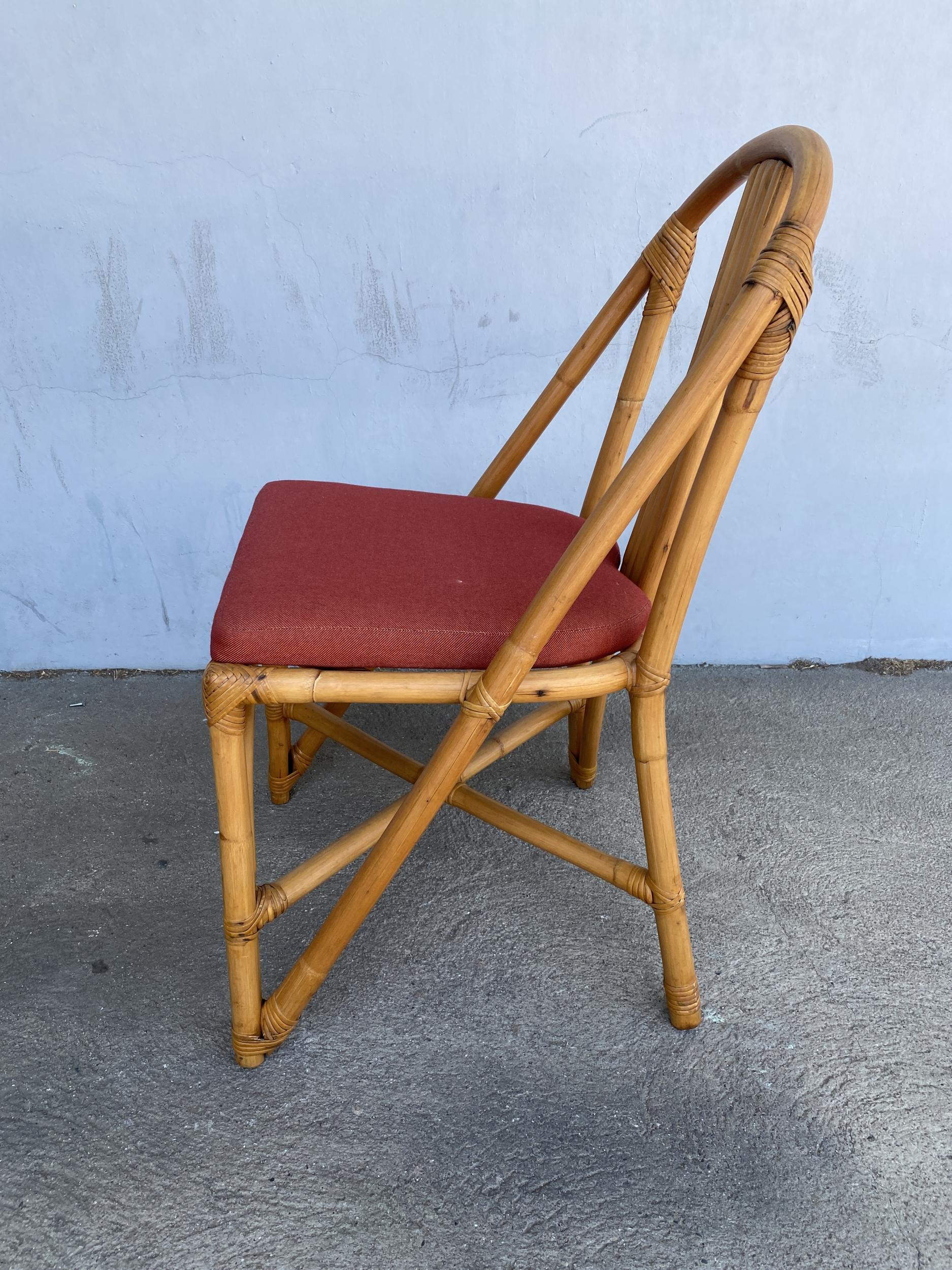 Mid-20th Century Restored Midcentury Rattan Dining Side Chair with Pole Rattan Seatback, Set of 6