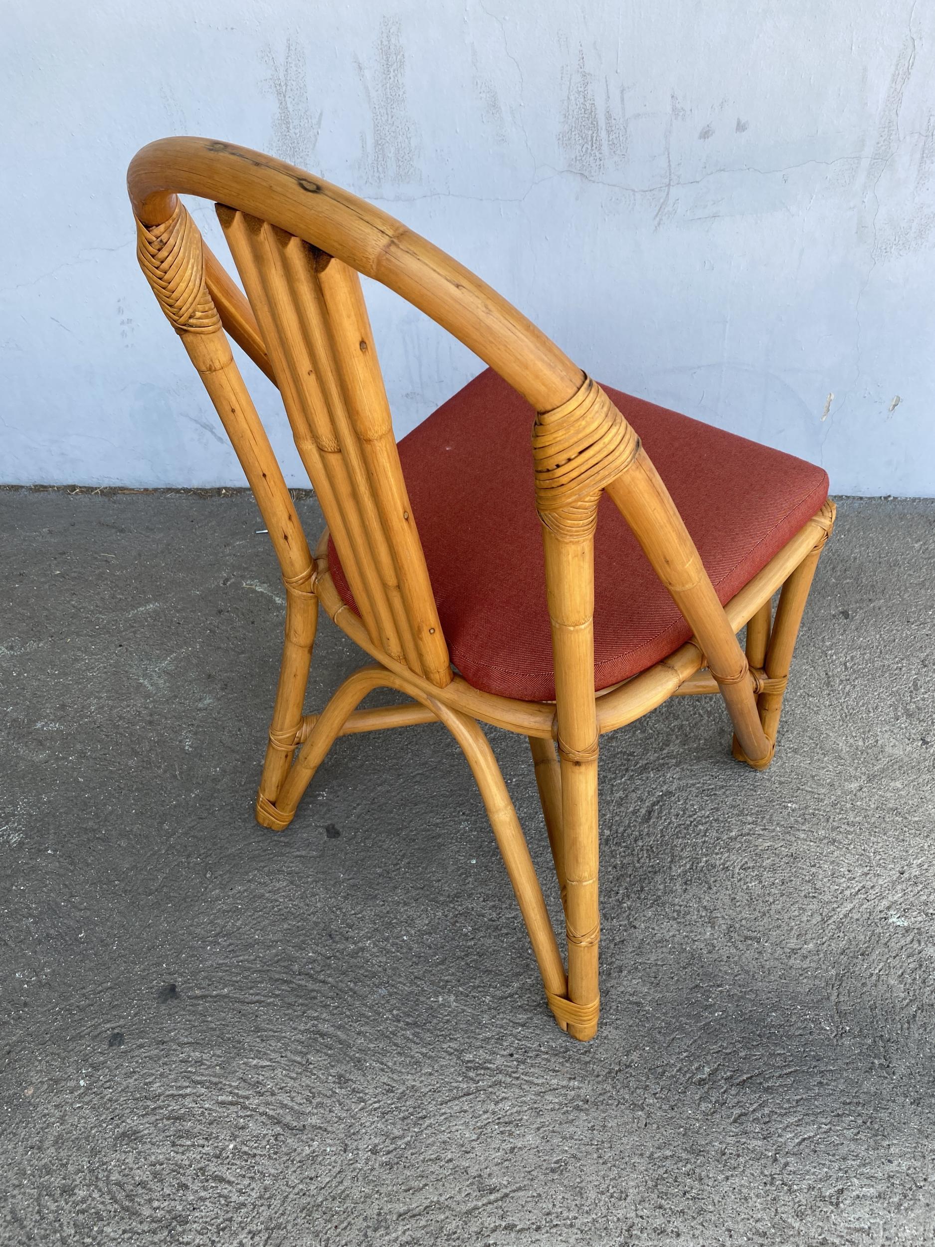 Restored Midcentury Rattan Dining Side Chair with Pole Rattan Seatback, Set of 6 1