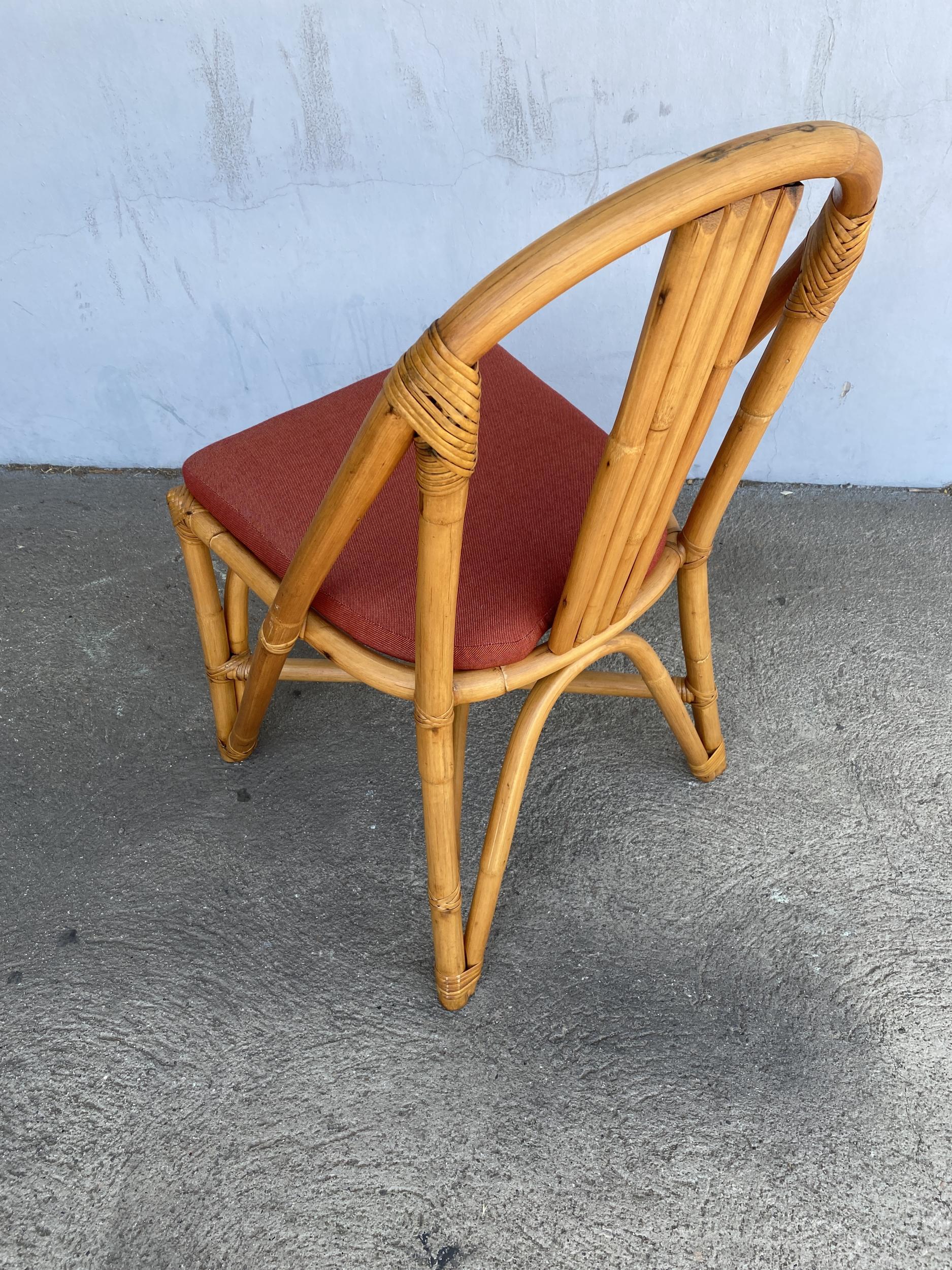 Restored Midcentury Rattan Dining Side Chair with Pole Rattan Seatback, Set of 6 2