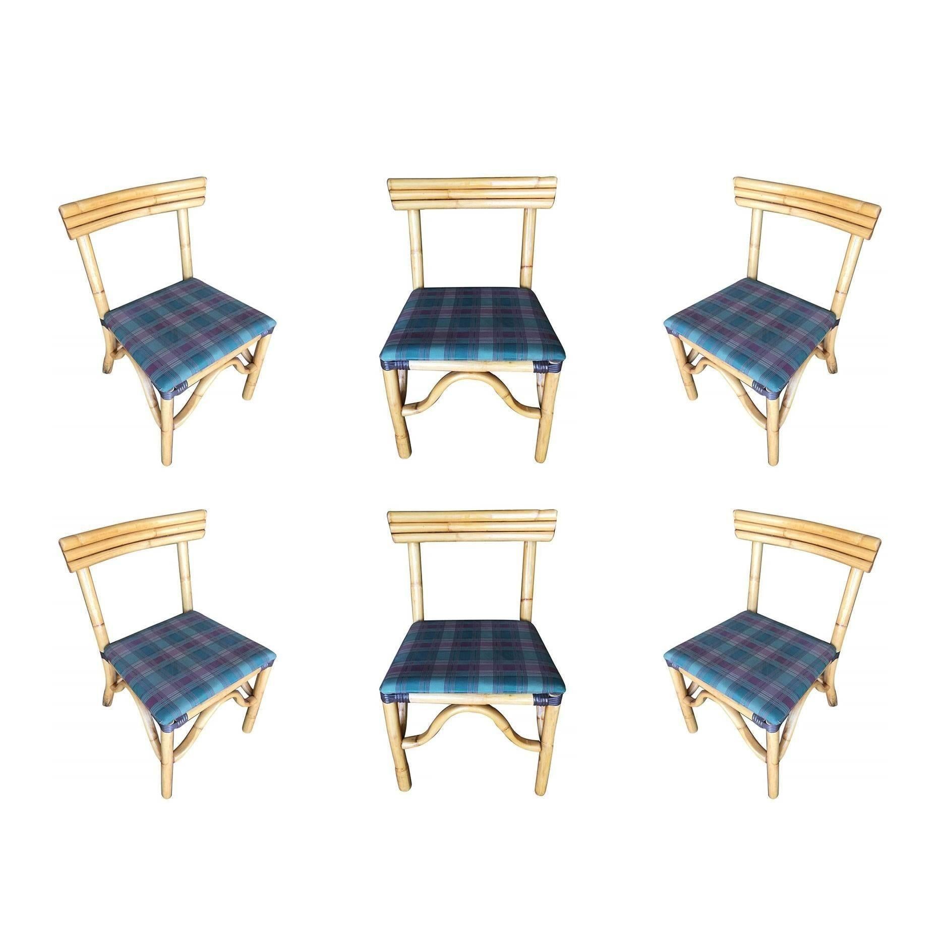 Mid-20th Century Restored Midcentury Rattan Dining Side Chair with Three-Strand Back, Set of Six For Sale