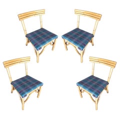Retro Restored Midcentury Rattan Dining Side Chair with Three-Strand Back, Set of Four