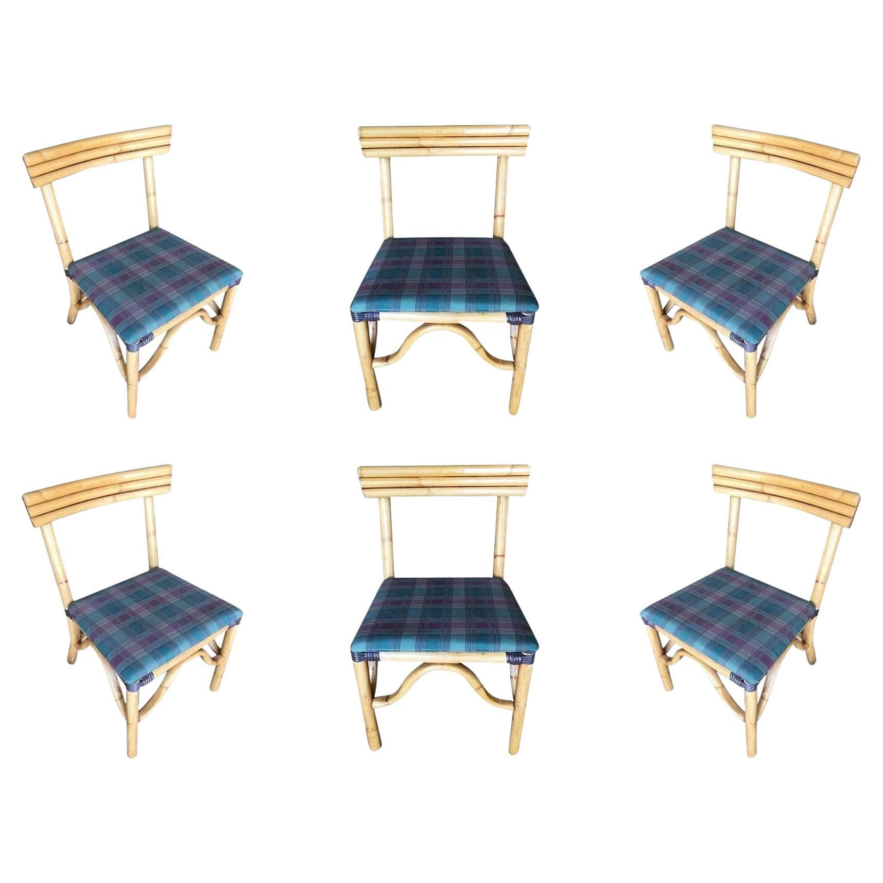 Restored Midcentury Rattan Dining Side Chair with Three-Strand Back, Set of Six For Sale