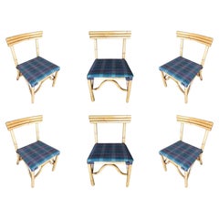Retro Restored Midcentury Rattan Dining Side Chair with Three-Strand Back, Set of Six