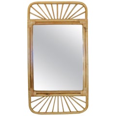 Retro Restored Midcentury Rattan Wall Mirror with Wicker Wrappings