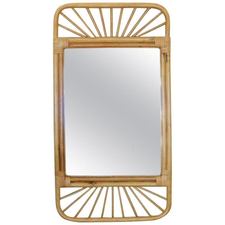 Restored Midcentury Rattan Wall Mirror with Wicker Wrappings at 1stDibs