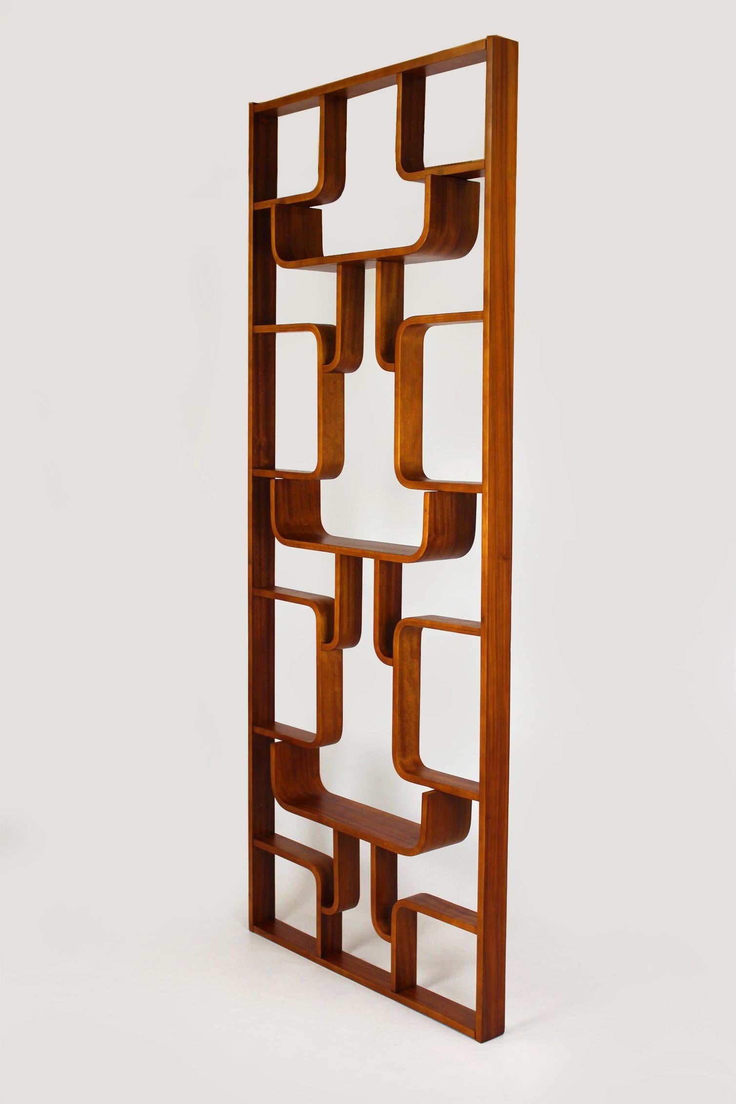 This room divider was designed by Ludvik Volák for Drevopodnik Holešov in the 1960s.
It has been completely restored, varnished in a satin finish.
