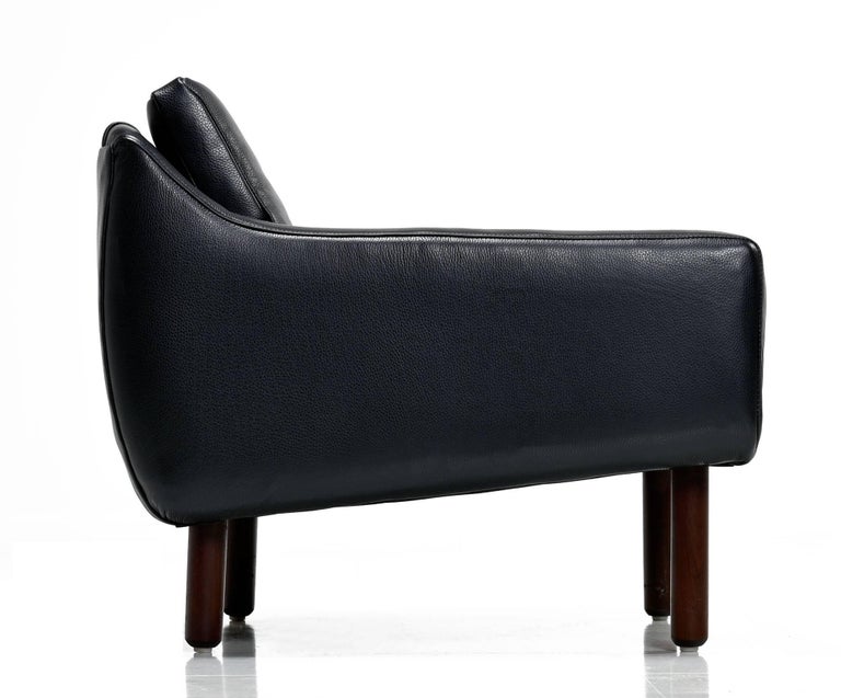Restored Midcentury Svend Skipper Style Black Leather LowBack Lounge