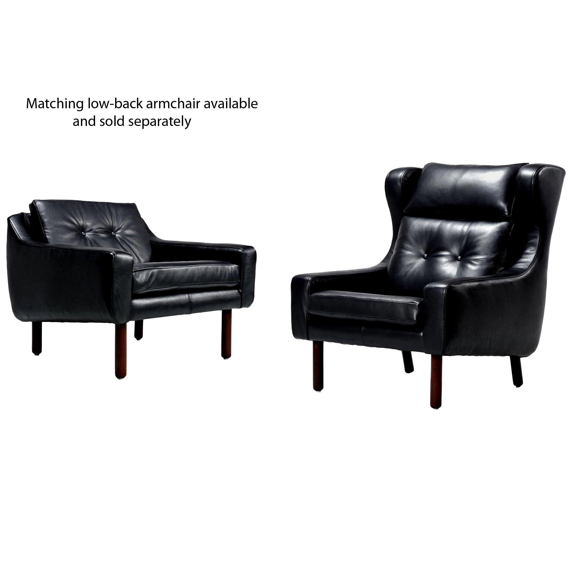Restored Midcentury Svend Skipper Style Black Leather Wingback Lounge Chair 1