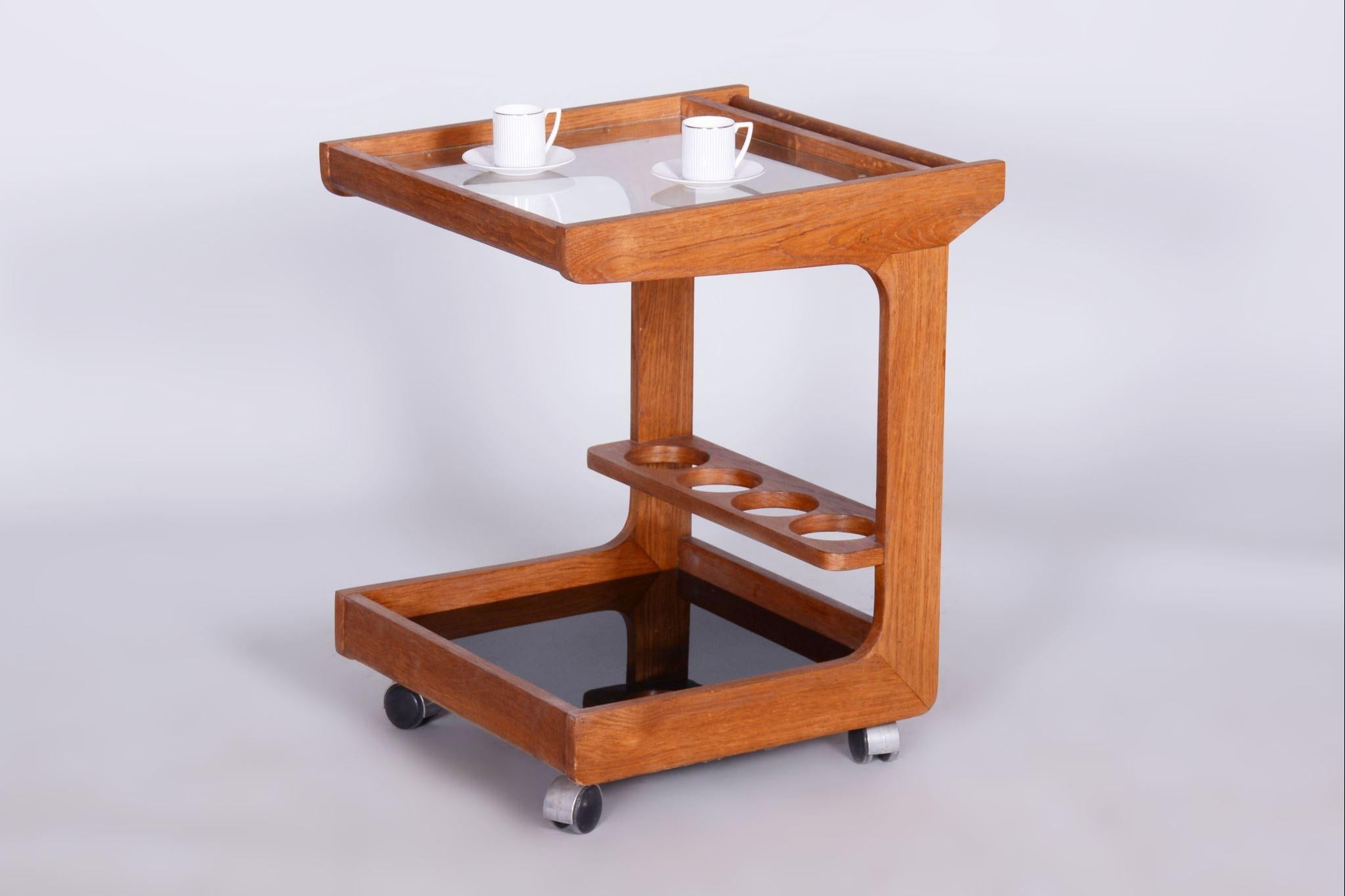 Mid-Century Modern Restored Midcentury Trolley, Mahogany, Glass, Revived Polish, Czechia, 1960s For Sale