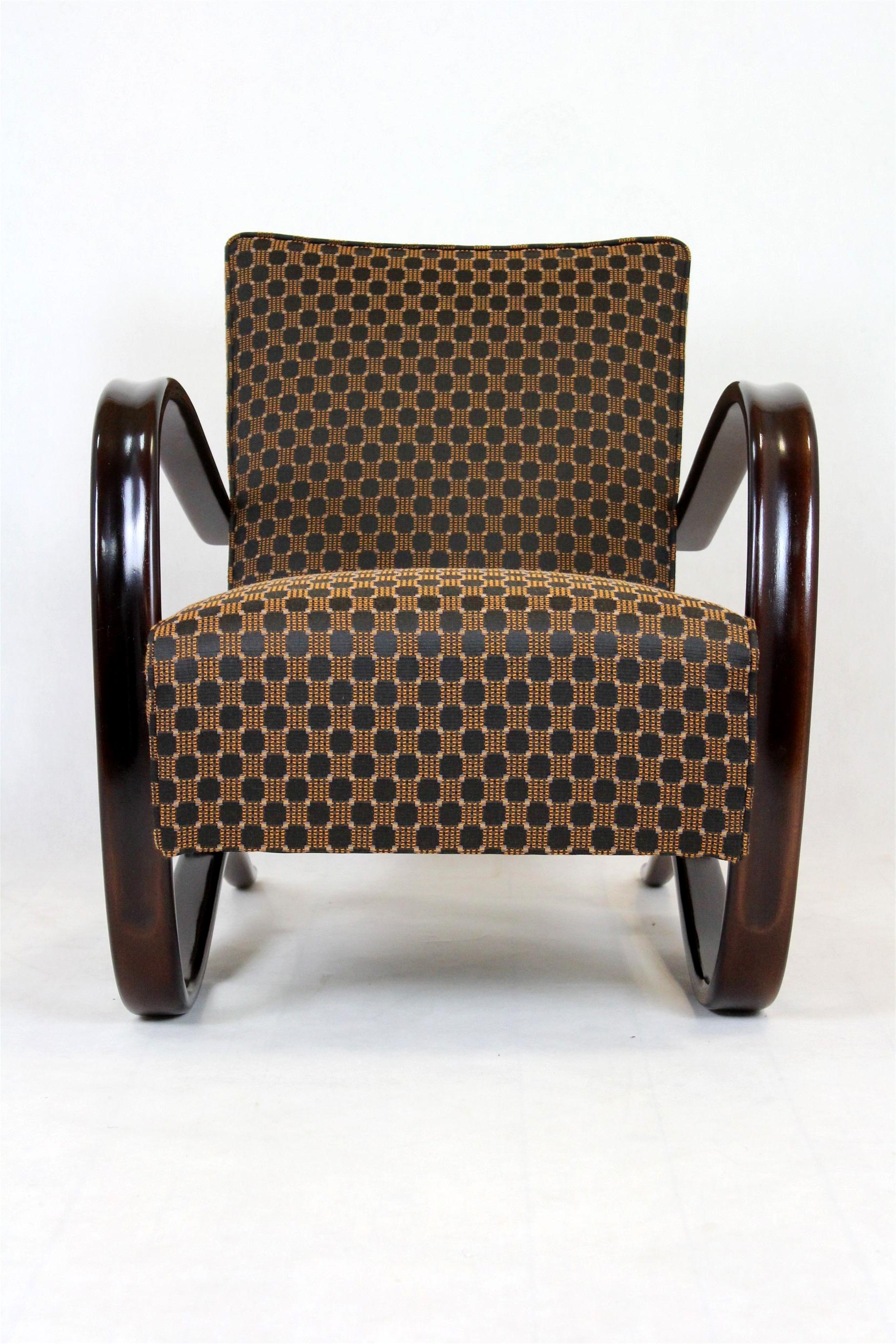 This legendary H-269 armchair was designed by Jindrich Halabala around 1930 and produced by UP Zavody. It is one of the most famous Czechoslovak designs.
The armchair has been completely restored - new filling, new springs, upholstered with