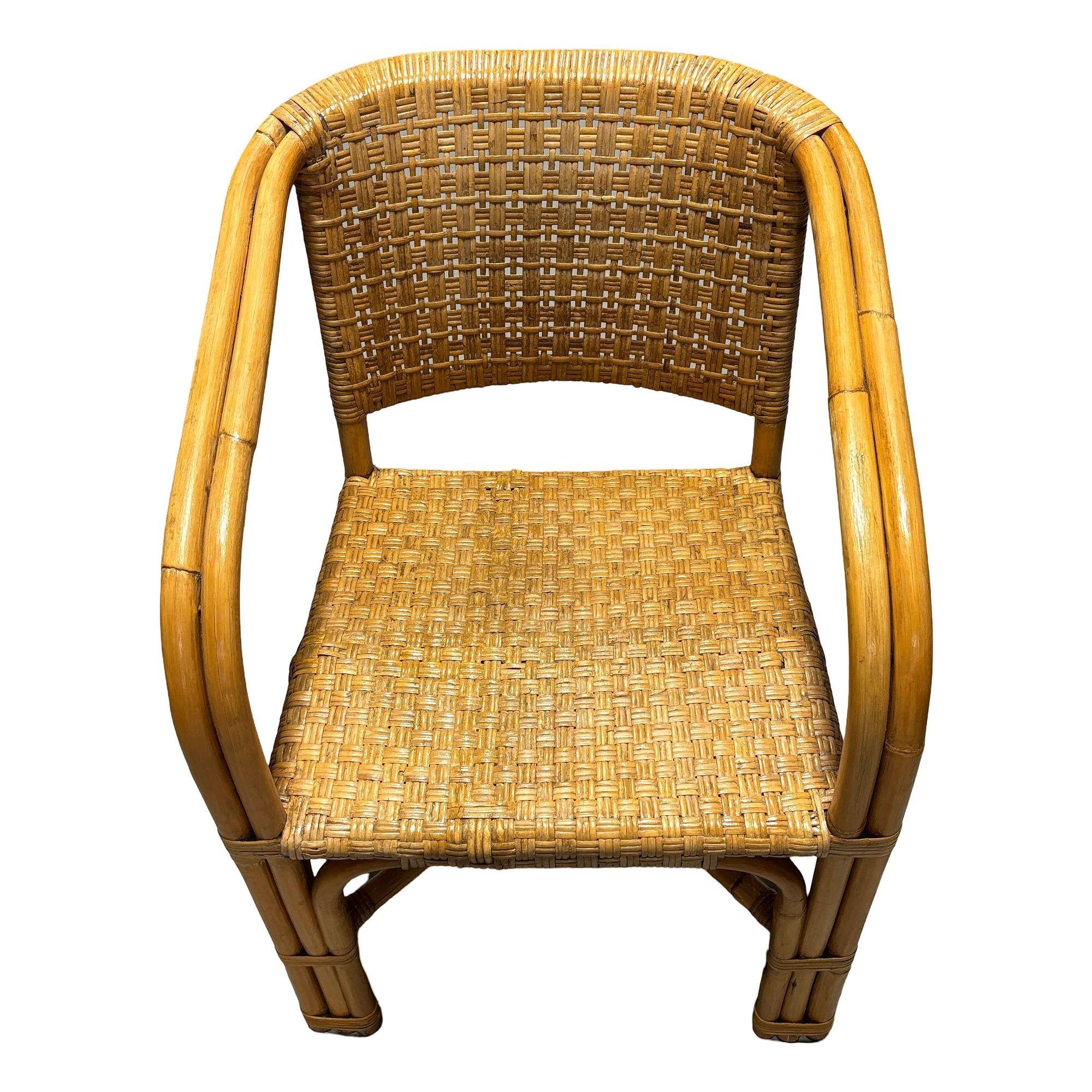 Restaurierter moderner 2-strängiger Rattan-Esszimmerstuhl mit Korbweidesitz, 4er-Set, restauriert (Moderne der Mitte des Jahrhunderts) im Angebot