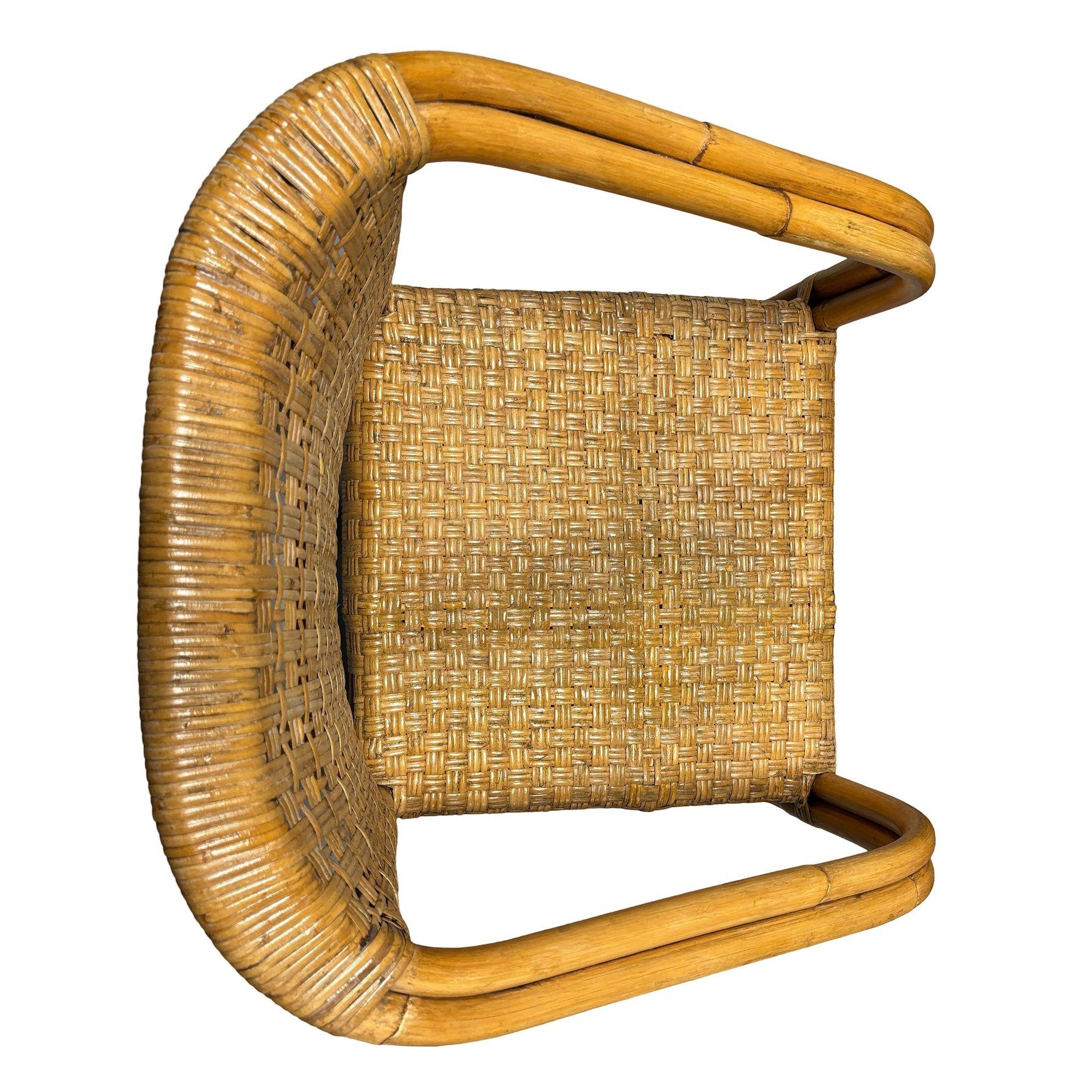 Restaurierter moderner 2-strängiger Rattan-Esszimmerstuhl mit Korbweidesitz, 4er-Set, restauriert im Angebot 1
