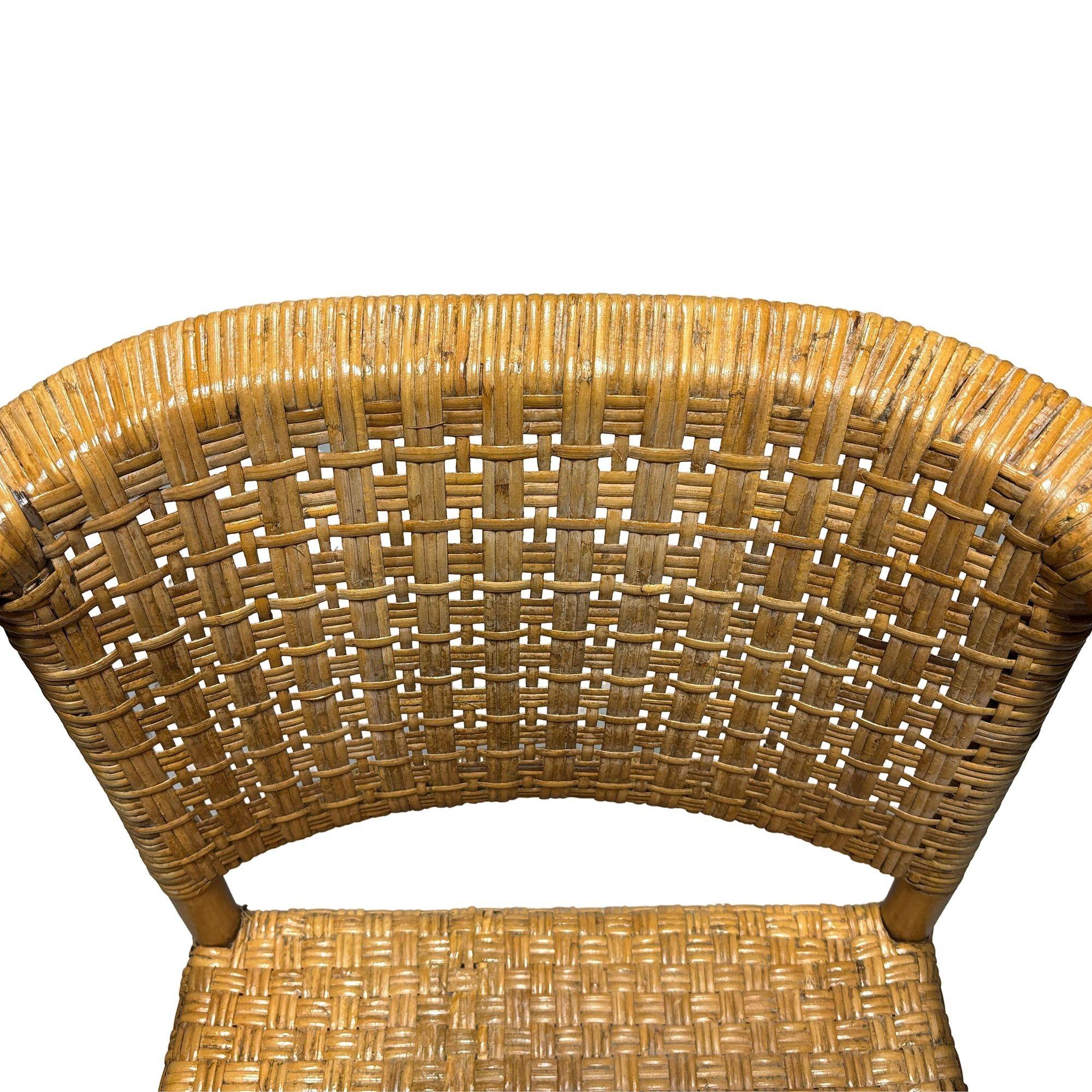 Restaurierter moderner 2-strängiger Rattan-Esszimmerstuhl mit Korbweidesitz, 4er-Set, restauriert im Angebot 2