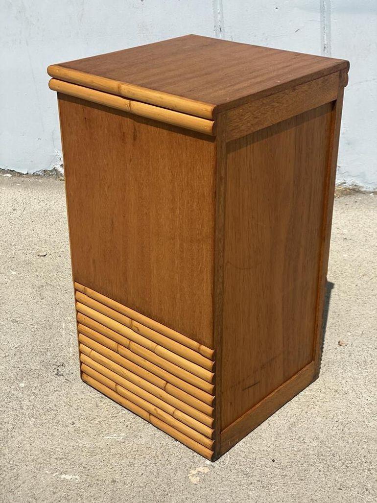 Mid-20th Century Restored Modern Single Drawer Rattan & Koa Wood Bedside Table For Sale
