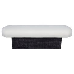 Restored Modern Slab Bench with Black Ebonized Finish and Bouclé Cushion