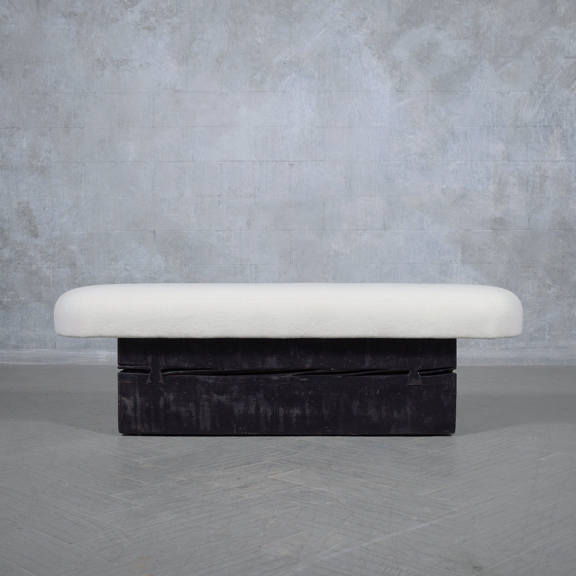 Discover the epitome of elegance and comfort with our beautifully restored modern slab bench. Masterfully crafted from solid wood, this bench is a testament to the meticulous craftsmanship and attention to detail inherent in every aspect of its