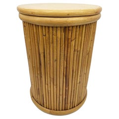 Restored Modern Vertically Stack Rattan Pedestal W/ Oak Top