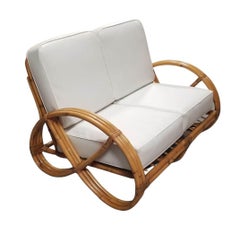 Restored Modernist 3-Strand Round Full Pretzel Rattan Settee