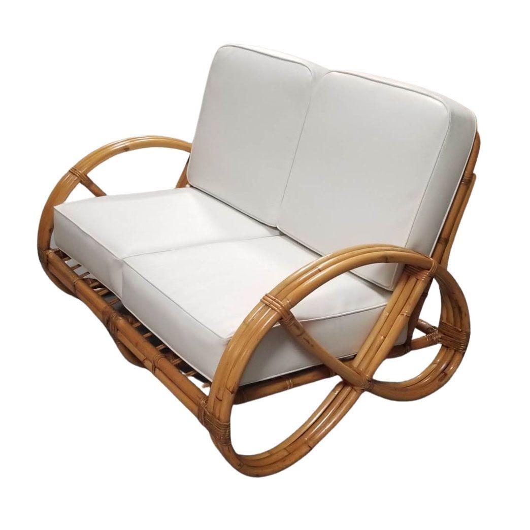 Restauriertes, modernistisches 3-reihiges, rundes Rattan-Sessel mit voller Brezel (amerikanisch) im Angebot