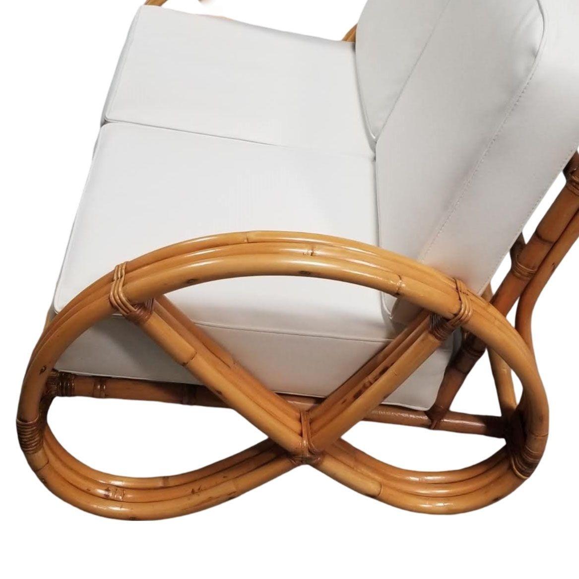 Restauriertes, modernistisches 3-reihiges, rundes Rattan-Sessel mit voller Brezel im Angebot 2