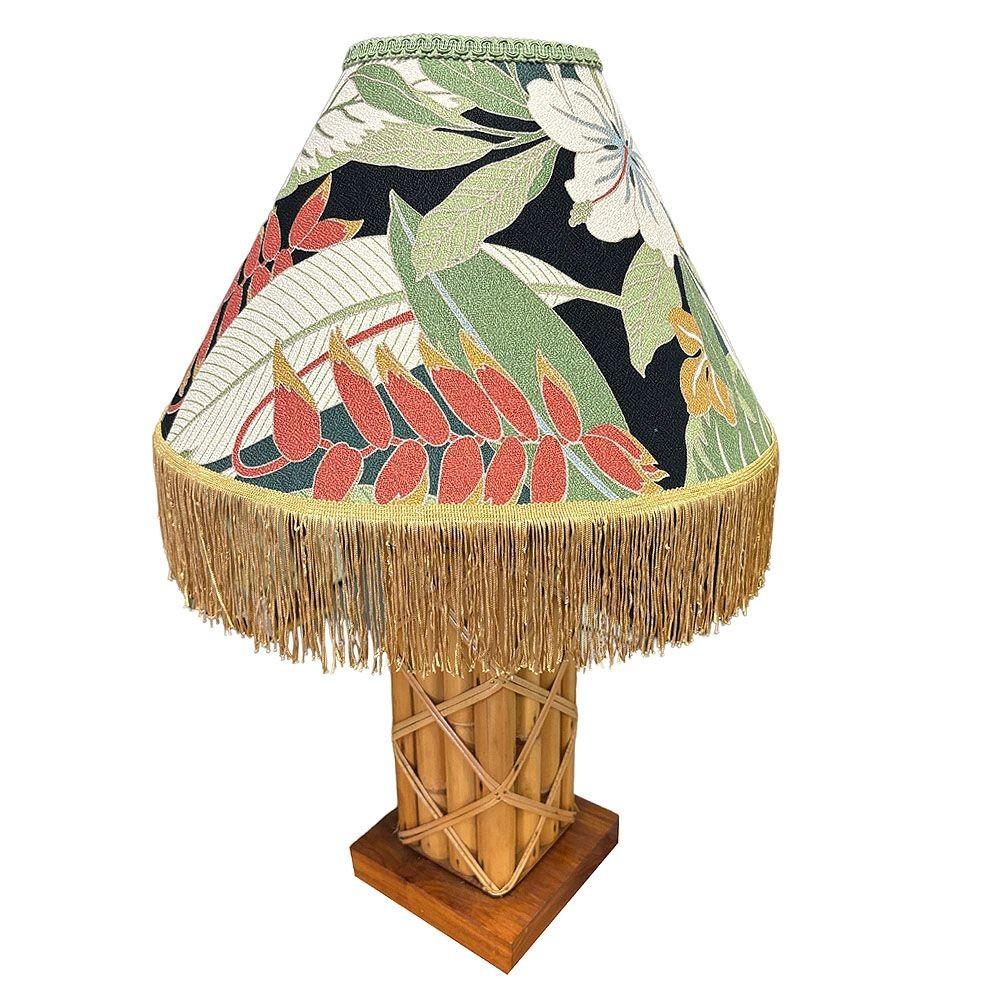 American Restored Modernist Lattice Wrapped Rattan Table Lamp w/ Lamp Shade For Sale