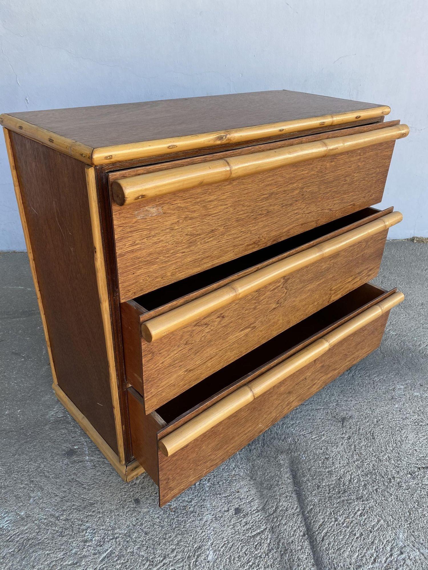Restored Modernist Mahogany Chest of Drawers W/ Rattan Pulls For Sale 1