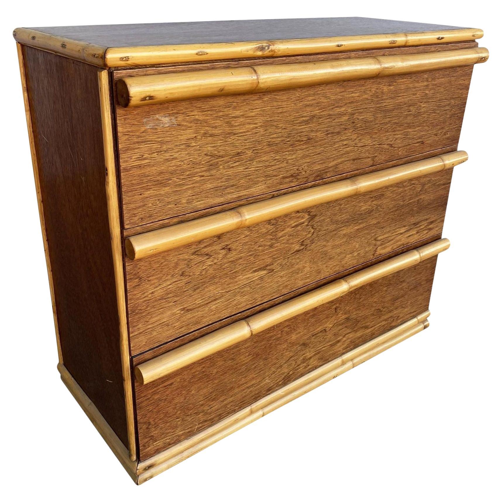 Restored Modernist Mahogany Chest of Drawers W/ Rattan Pulls For Sale