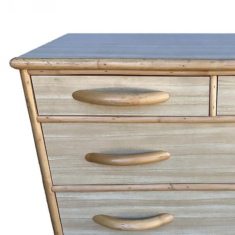 American Restored Modernist Rattan Highboy Dresser w/ Rattan Pulls