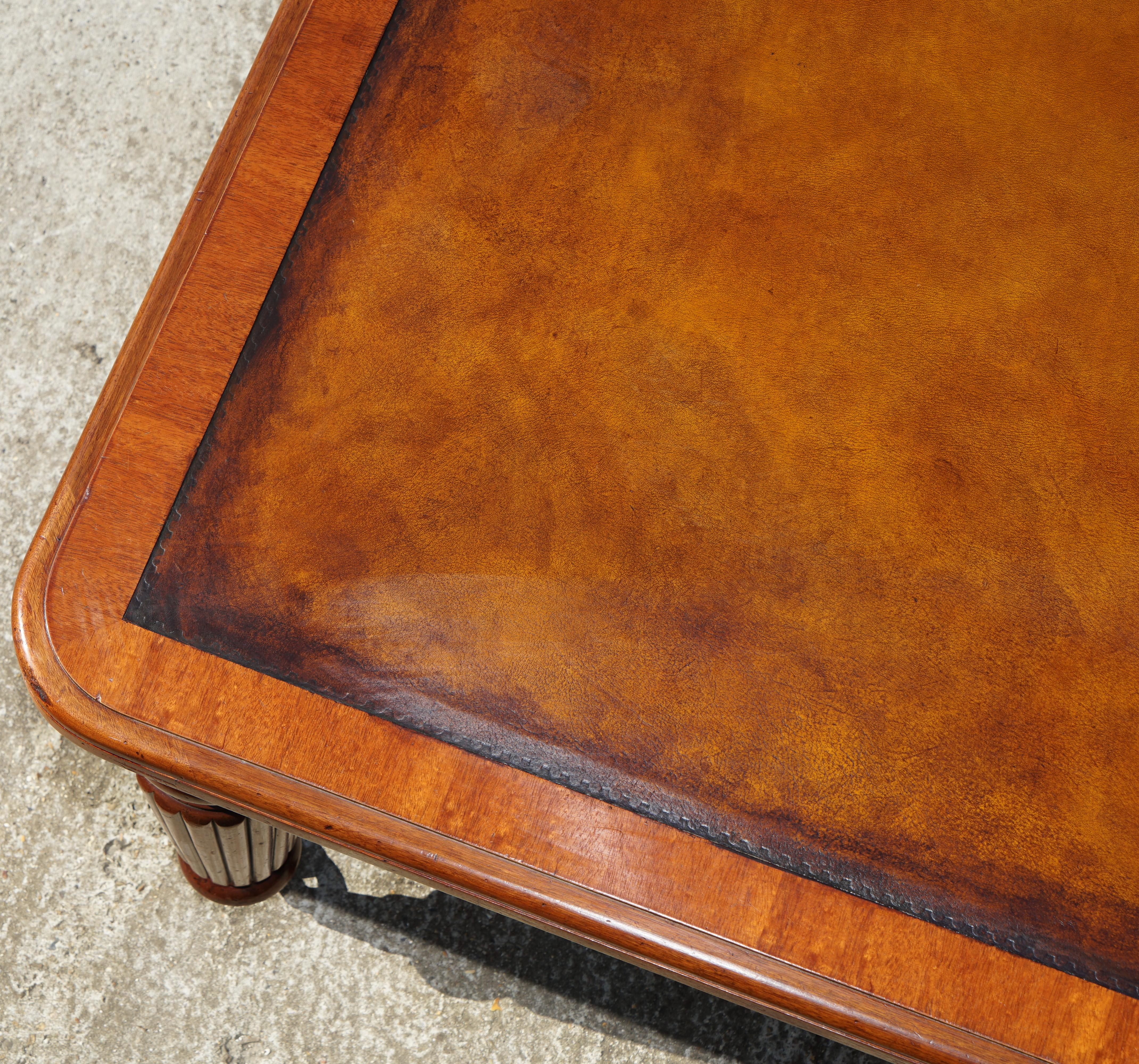 Restored Monumental Extending Oxford Library Dining Table Leather Top 3