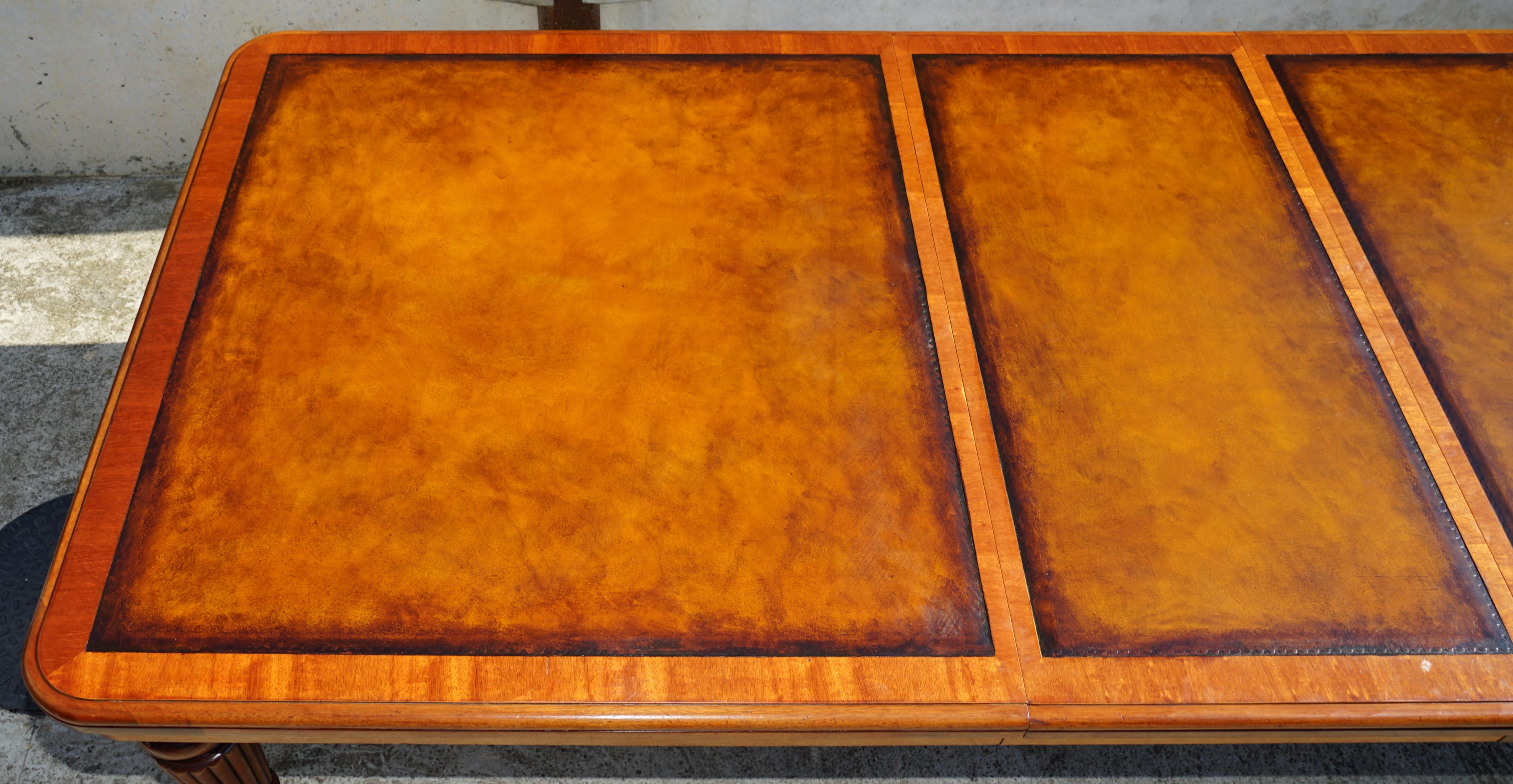 Restored Monumental Extending Oxford Library Dining Table Leather Top 7