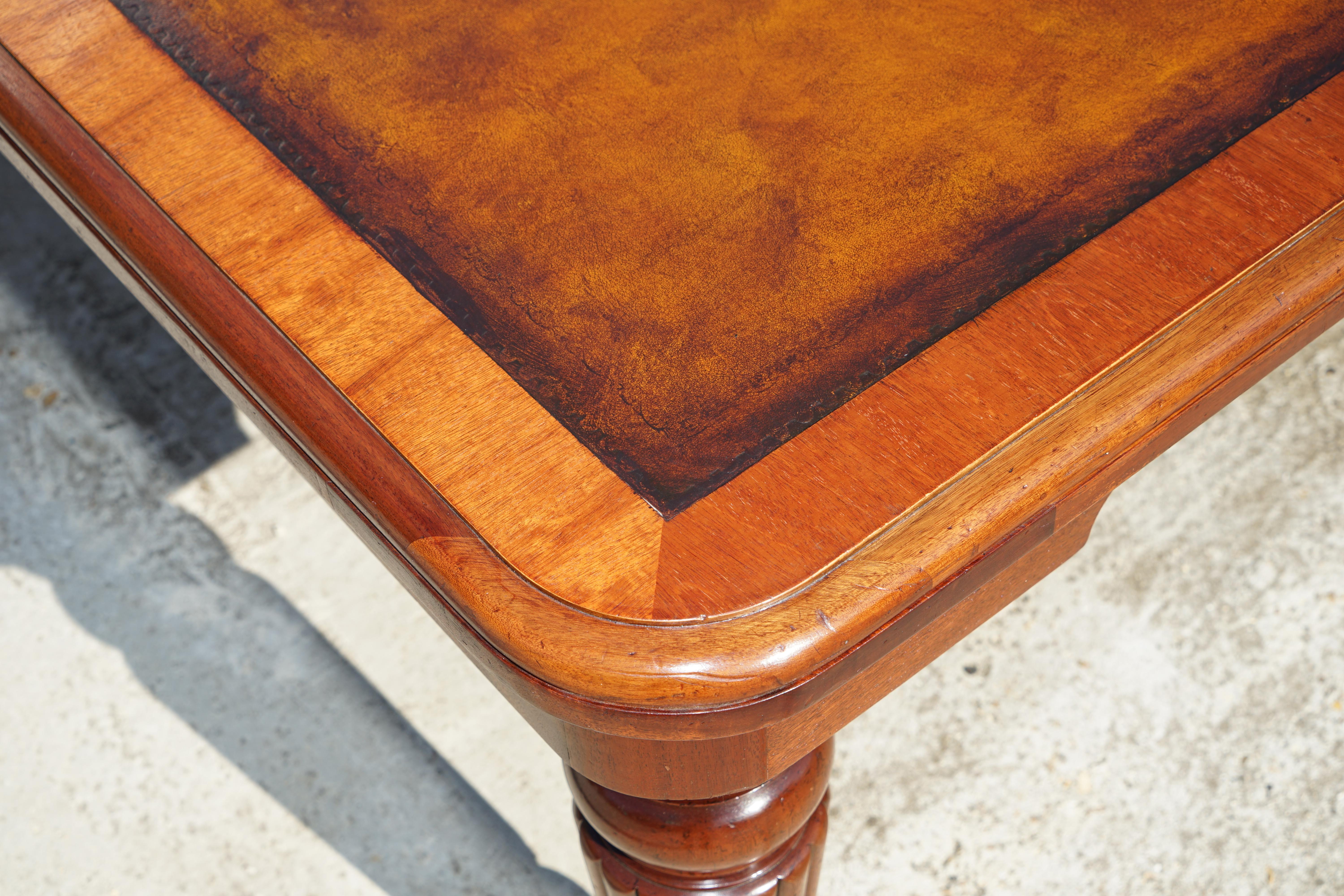Early 20th Century Restored Monumental Extending Oxford Library Dining Table Leather Top